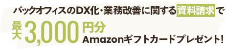 バックオフィスのDX化・業務改善に関する資料請求で最大3,000円分Amazonギフトカードプレゼント!