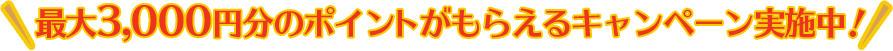 最大3,000円分のポイントがもらえるキャンペーン実施中！