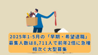 2025年1-5月の「早期・希望退職」募集人数は8,711人で前年2倍に急増、相次ぐ大型募集