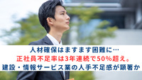 人材確保はますます困難に…正社員不足率は3年連続で50％超え。建設・情報サービス業の人手不足感が顕著か