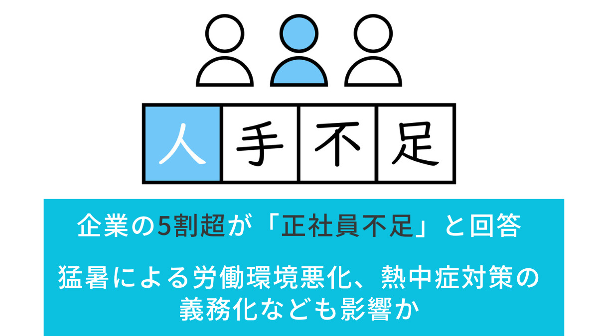 企業の5割超が「正社員不足」と回答　猛暑による労働環境悪化、熱中症対策の義務化なども影響か