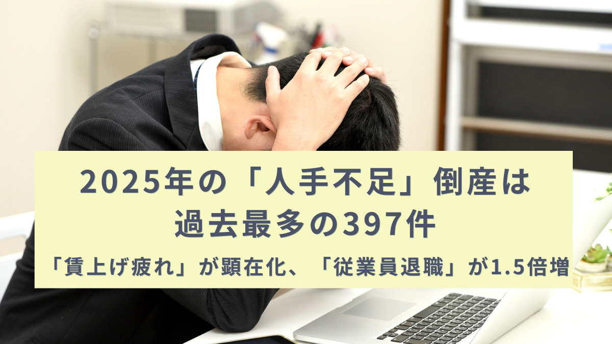 2025年の「人手不足」倒産は過去最多の397件　「賃上げ疲れ」が顕在化、「従業員退職」が1.5倍増