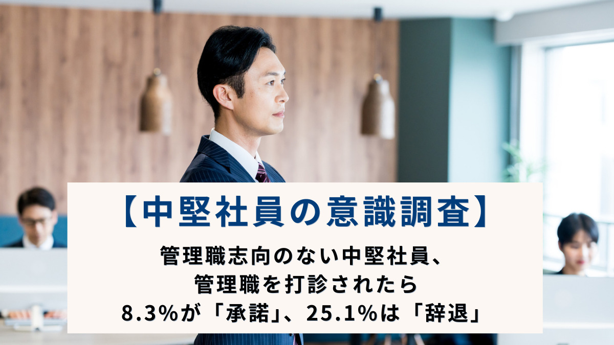 【中堅社員の意識調査】管理職志向のない中堅社員、管理職を打診されたら8.3%が「承諾」、25.1%は「辞退」