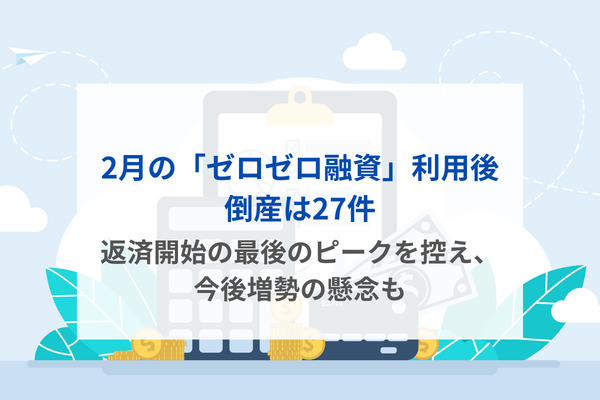 2月の「ゼロゼロ融資」利用後倒産は27件　返済開始の最後のピークを控え、今後増勢の懸念も
