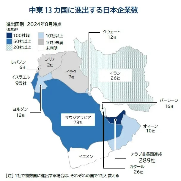 中東地域13ヵ国に進出する日本企業果