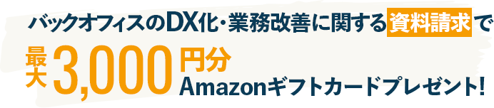 バックオフィスのDX化・業務改善に関する資料請求で最大3,000円分Amazonギフトカードプレゼント!